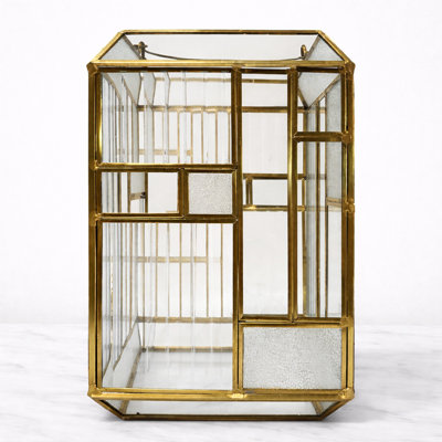 Geometric Glass Candle Holder with Gold Frame for Elegant Tabletop and Christmas Decor Ambiance