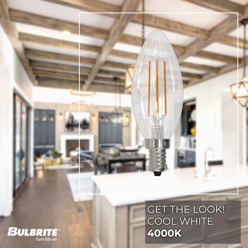 LED Filament Pack of (4) 5 Watt Dimmable B11 Light Bulb with Candelabra (E12) Base