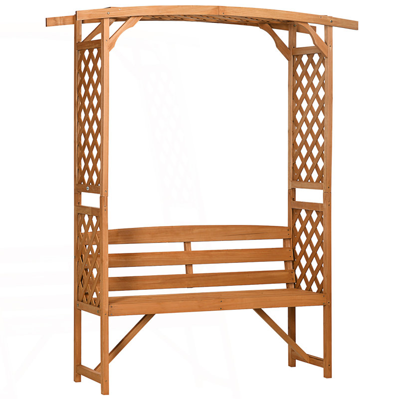 Banc de jardin Outsunny, arche avec pergola et 2 treillis, Brun