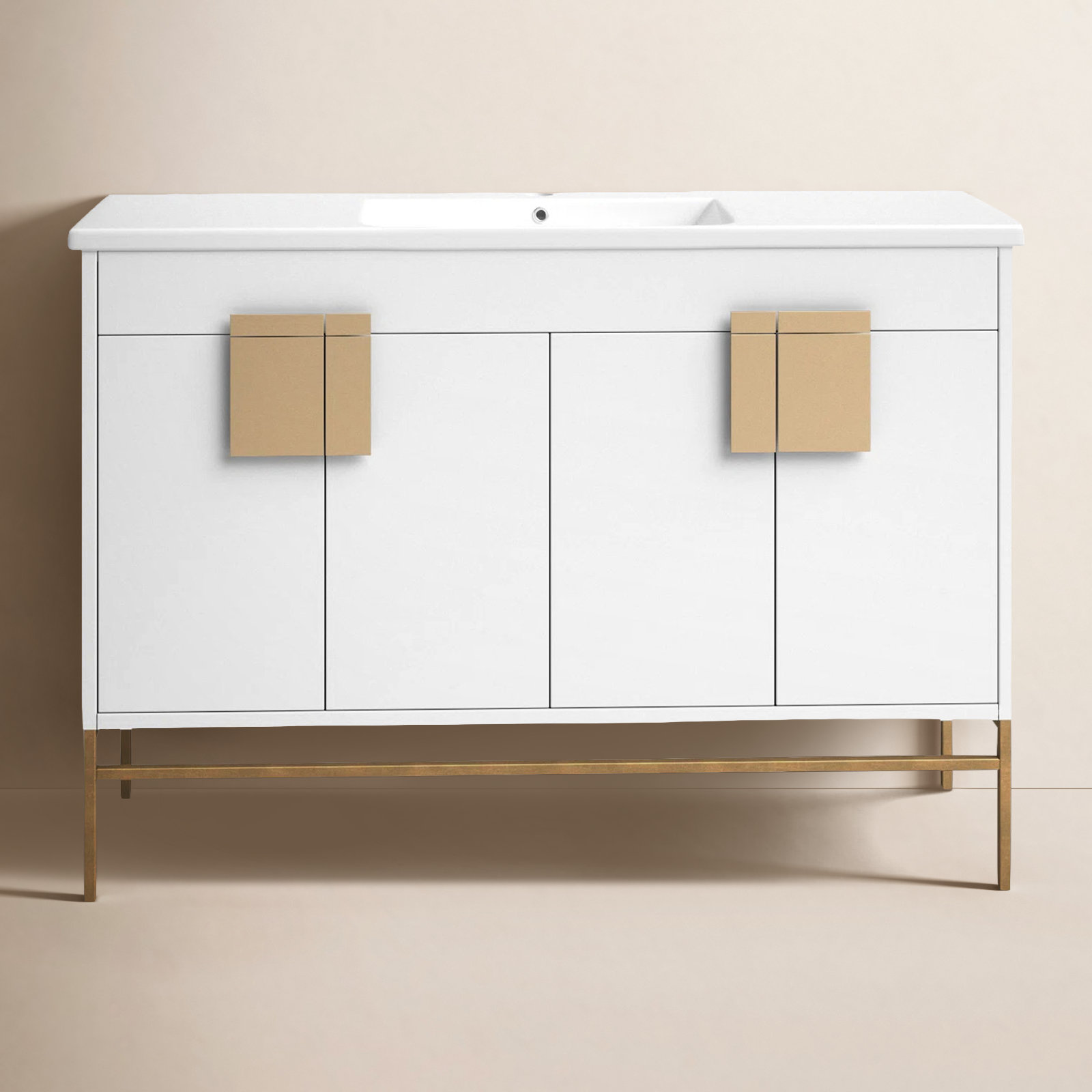 Maisie 48'' Single Bathroom Vanity, White, Satin Brass