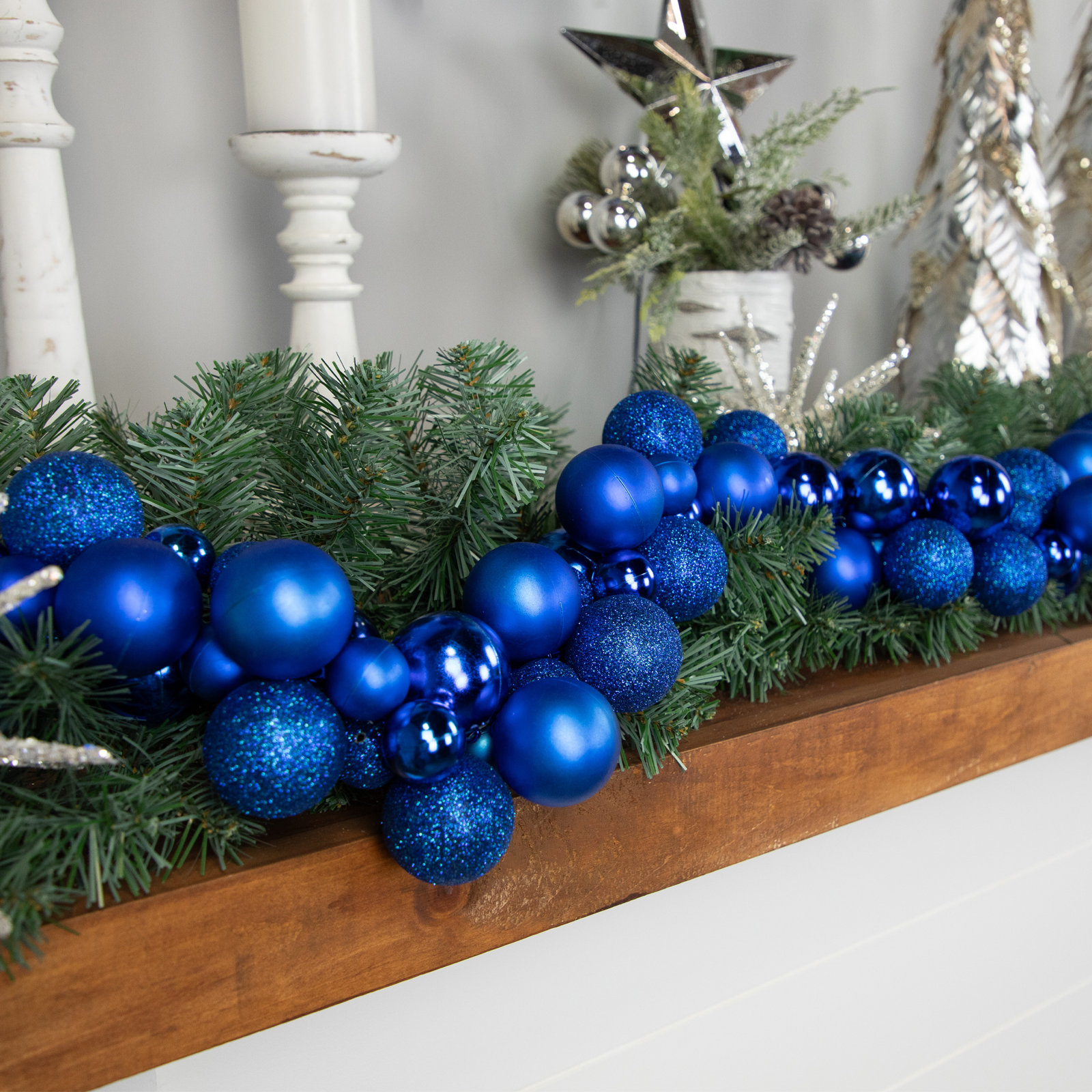6' Shatterproof Ball Christmas Garland, Blue