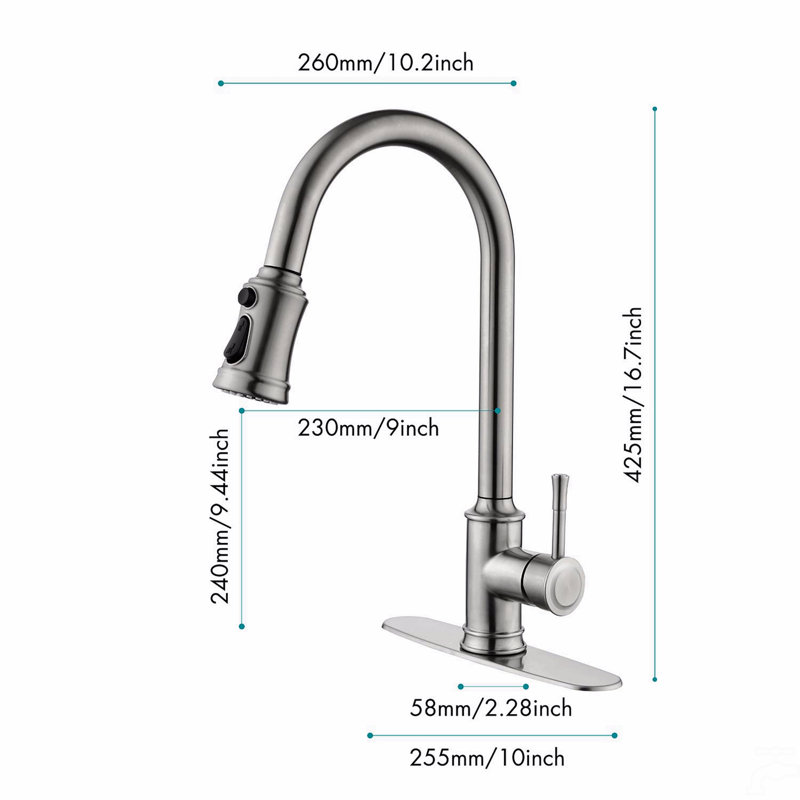 Single Handle High Arc Pull Out Kitchen Faucet,Single Level Stainless Steel Kitchen Sink Faucets With Pull Down Sprayer