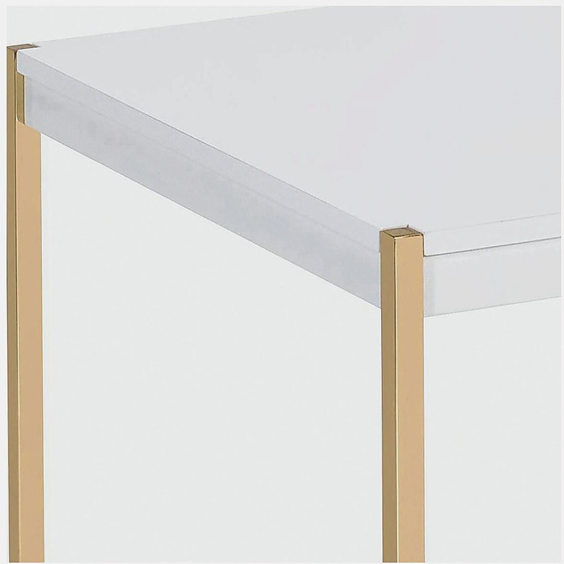 White and Gold Square End Table
