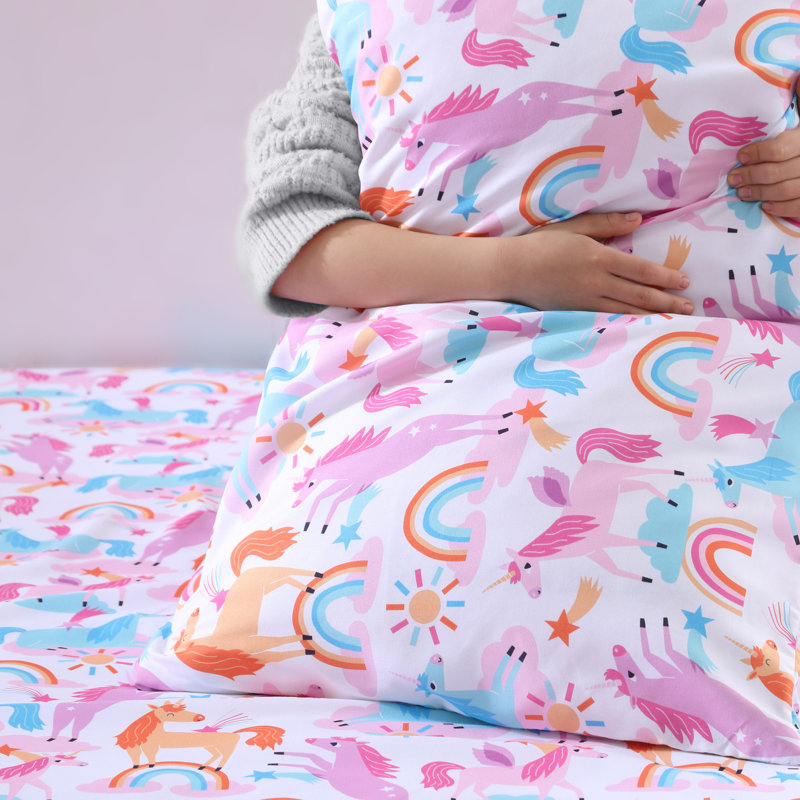 Pink Unicorn Print Twin Microfiber Sheet Set