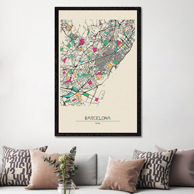 Barcelona, Spain Map by Ayse Deniz Akerman - Print on Canvas