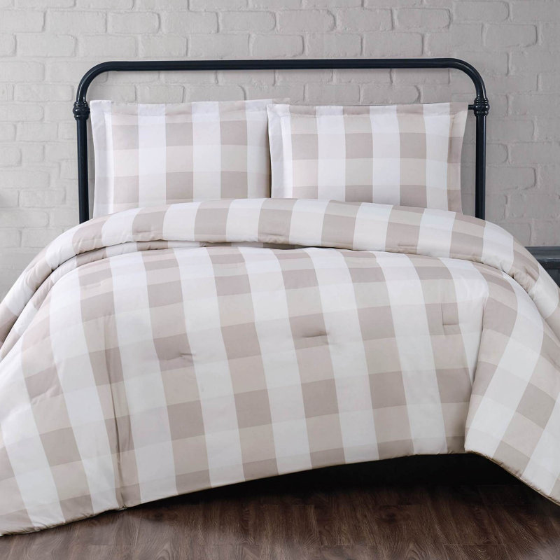 Buffalo Microfiber Farmhouse / Country Set, King Comforter + 2 Shams, Khaki Plaid