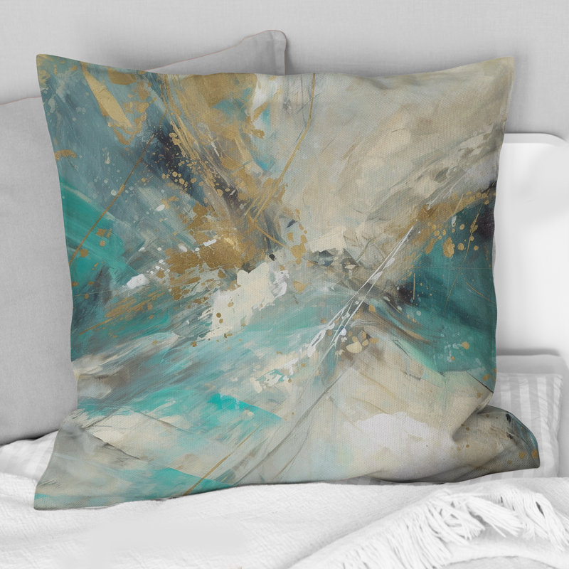 Golden Hour In Turquoise Waves VI - Coussin décoratif à imprimé abstrait