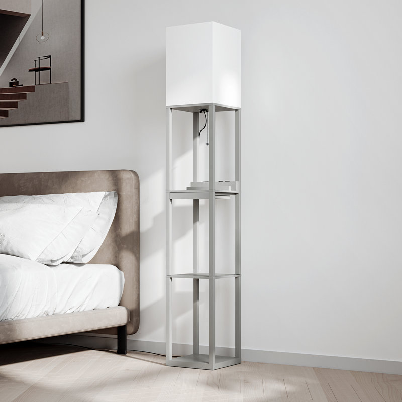 Latitude Run 63" Column Floor Lamp with Outlet and Drawer, Gray
