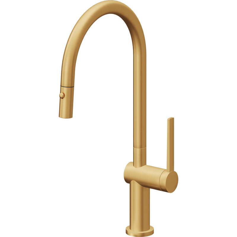 Pull-Down Kitchen Faucet With Button Sprayer - High Arc Spout, Lifetime Satin Gold