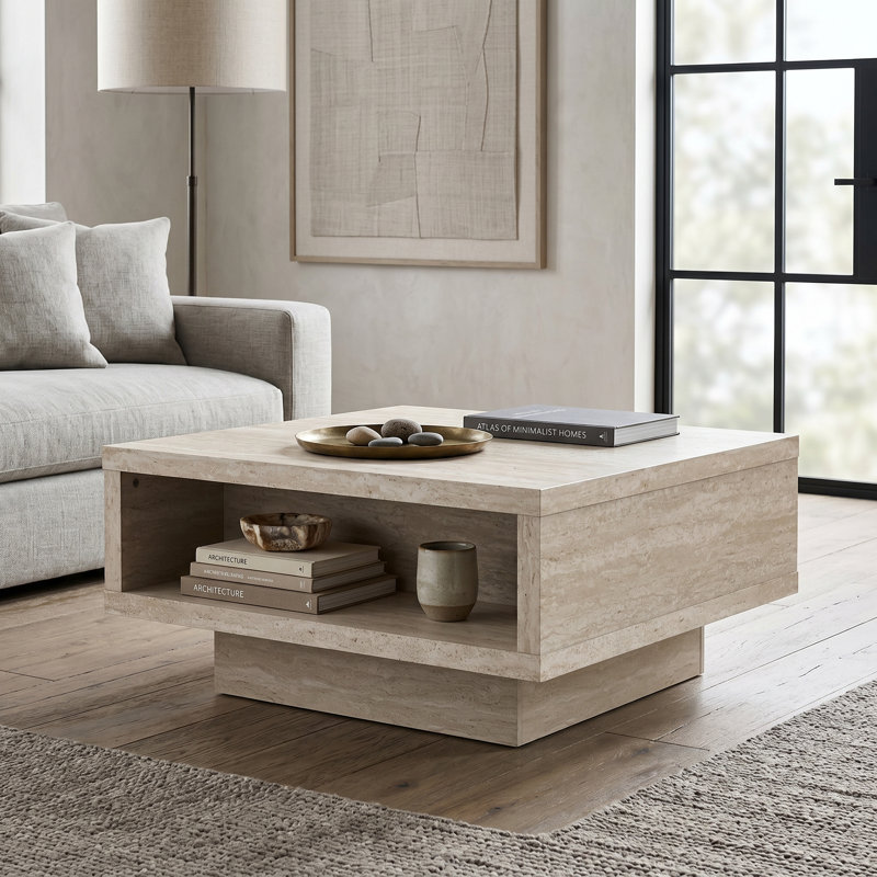 Caomhan 31.5" Square Coffee Table with Drawer and Open Shelf
