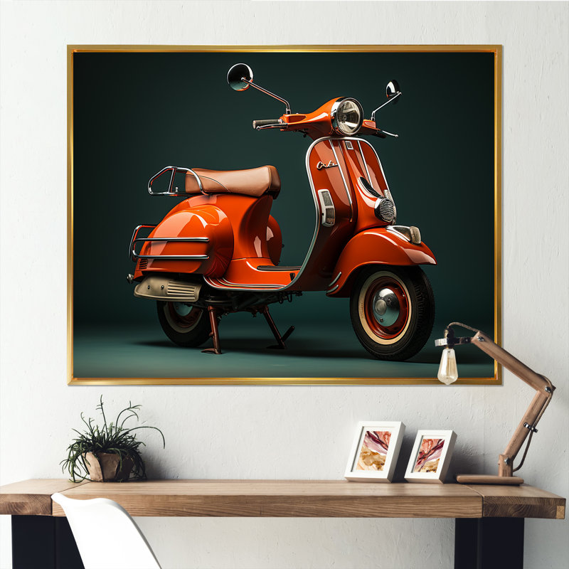 «Retro Scooter Adventure II», reproduction sur toile, Cadre flottant doré, H 34 po x l 44 po x P 1,5 po