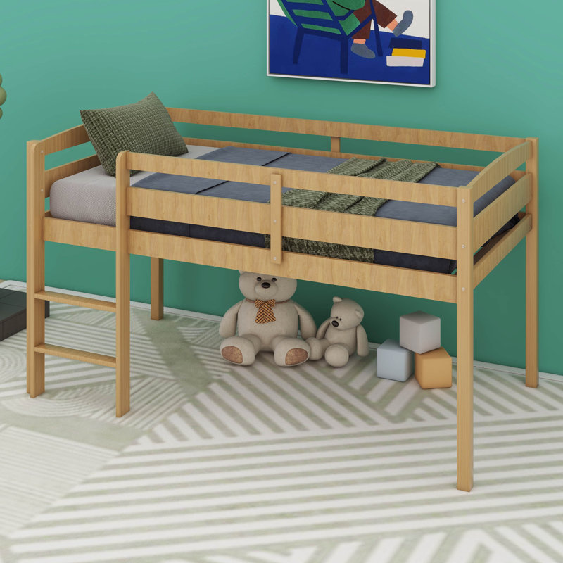 Lit mezzanine simple Haralampie, pour enfants, Noyer