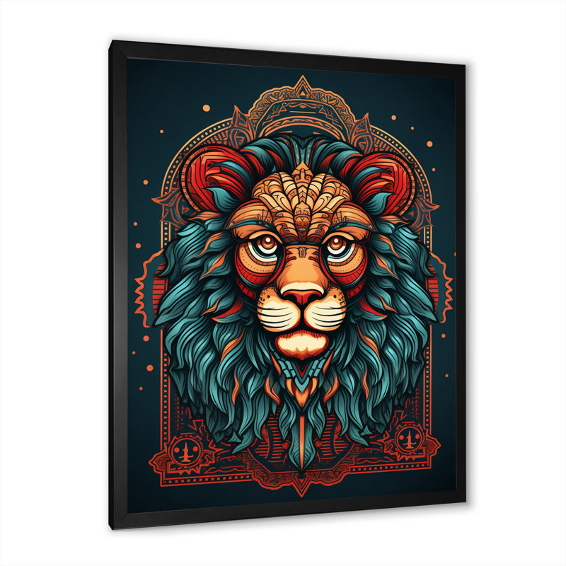 Portrait d'un lion sauvage - reproduction, H 32 po x l 16 po x P 1 po, Cadre simple noir