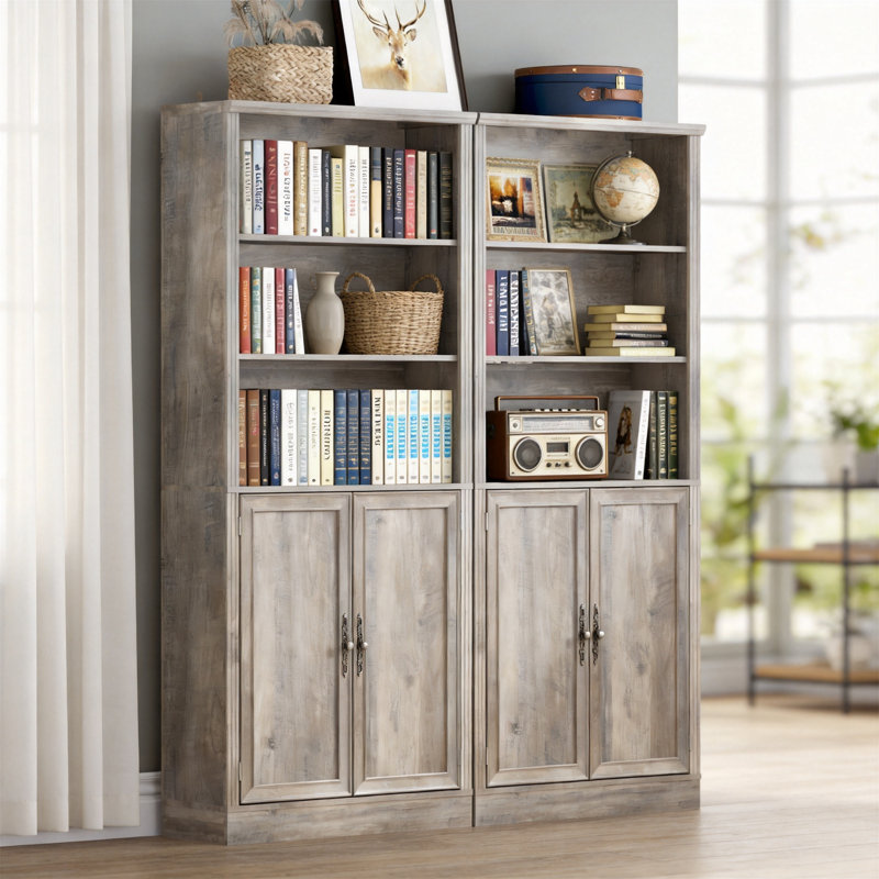 Bibliothèque 70,1 "de hauteur avec armoire, 5 niveaux, tablettes réglables, Gray