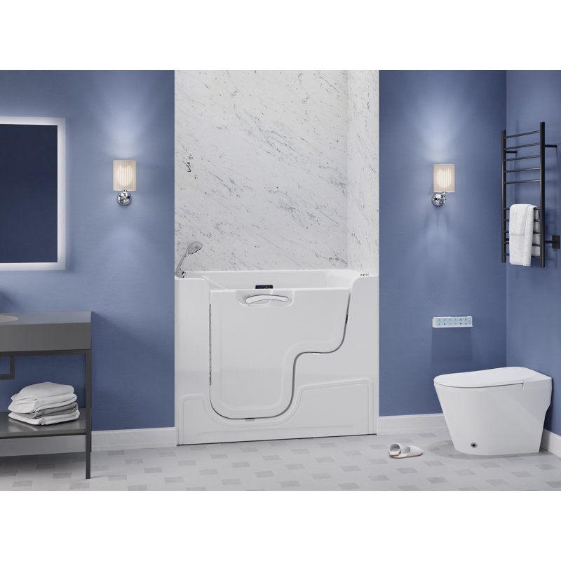 White Acrylic Freestanding Walk-In Tub with Jets and Handheld Shower