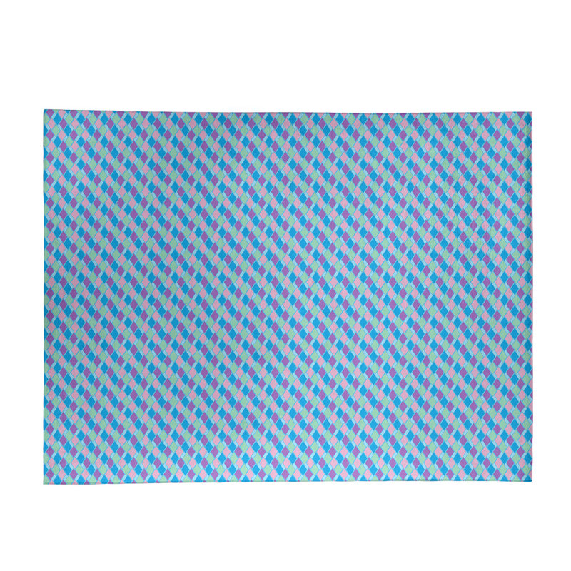 Tapis bleu/mauve rétro diamants, Rectangle 9 pi x 12 pi