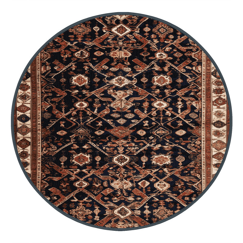 Machine Washable Persian Brown Area Rug, Round 4'