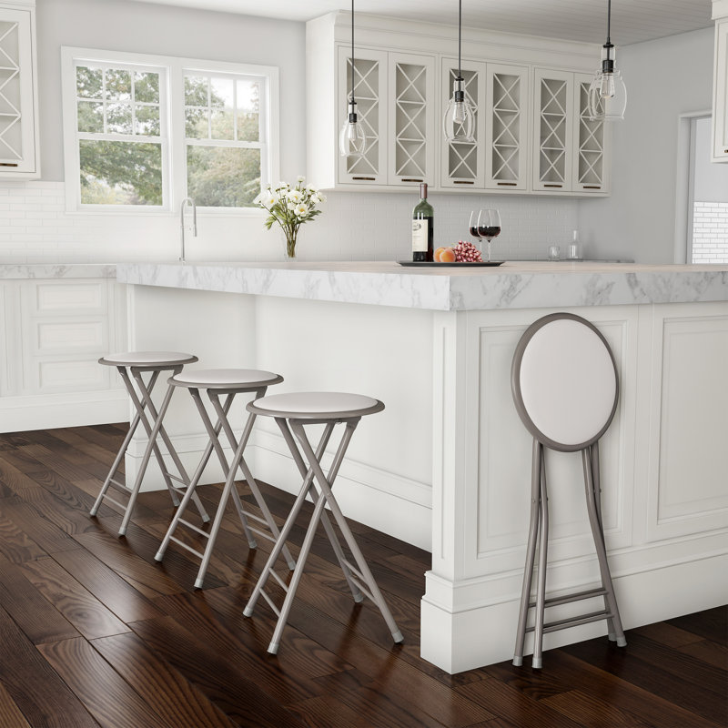 Angulo Folding Stool - Backless 24-Inch Stool with 225lb Capacity for Kitchen or Rec Room - Portable Indoor Counter Bar Stools by Lavish Home (White)