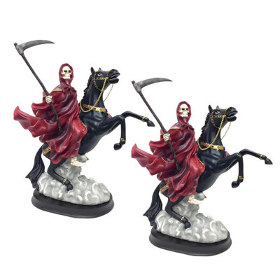 "2-PC Set" ICE ARMOR 12"H Red Santa Muerte Riding Black Horse Statue Our Lady of The Holy Death Figurine  Figurine Statue Ornament Home/Room Decor and Perfect Gift Ideas for House Warming, Holidays and Birthdays Great Collectible Addition