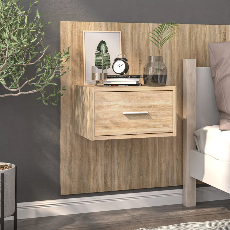 Mazzola Wall-mounted Bedside Cabinet, 1, Sonoma Oak