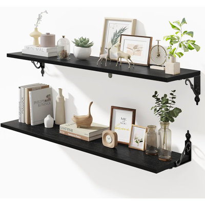 Set Of 2, Solid Wood Bracket‑mounted For Living Room, Bedroom, Bathroom & Office Storage & Display