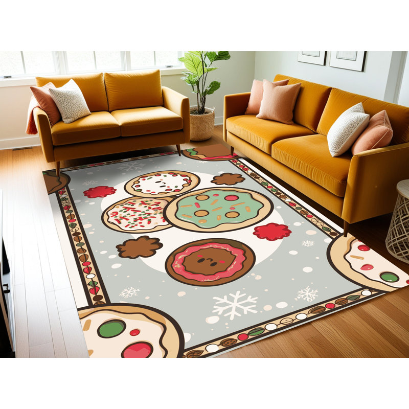 East Urban Home Washable Cookies Holiday Rug, Rectangle 3' x 5'