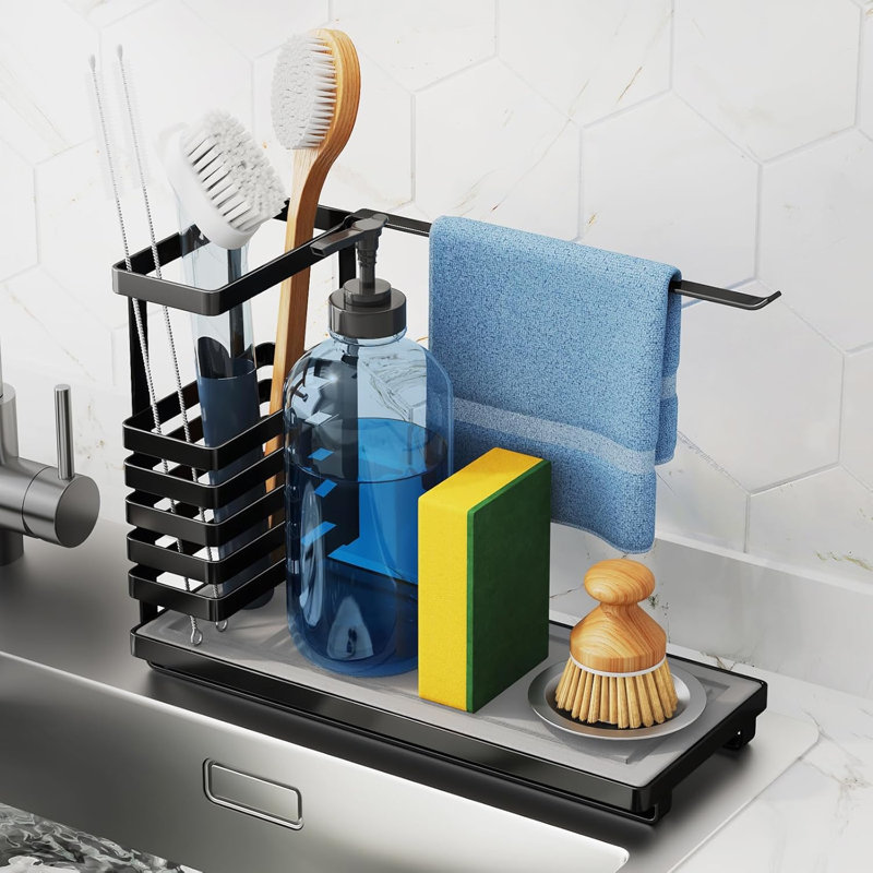 Évier de cuisine à diatomes Nihome avec porte-brosse surélevé pour un rangement peu encombrant