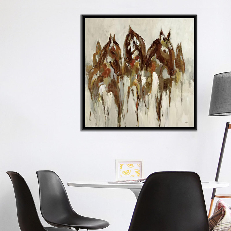 «Équestre», reproduction sur toile, H 18 po x l 18 po x P 1,5 po, Toile avec cadre noir, Pas de tapis