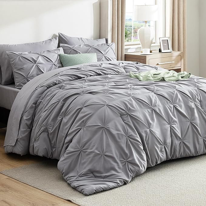 Bedsure King Comforter Set Peyote - King Size Bedding 3 Pieces, Gentlesoft Pintuck Bed Set Gift For Family, Pinch Pleat All Season Comforter & Pillowcases
