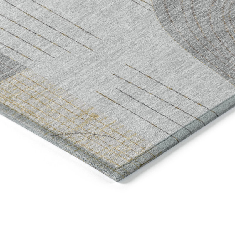 3' X 5' Silver And Gold Geometric Washable Indoor Outdoor Area Rug
