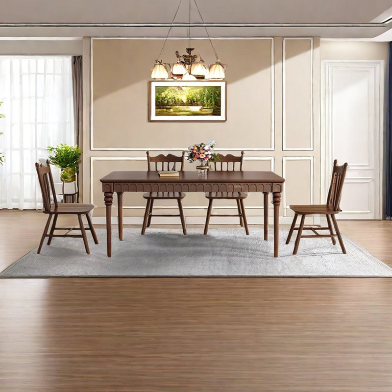 Rubber wood solid wood dining table set, 29.53"H x 59.06"L x 35.43"W, Tan