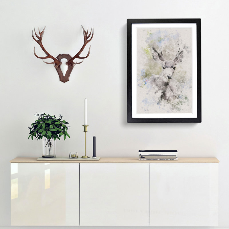 Resting Deer - Picture Frame Painting Print, Black Framed, 63cm H x 45cm W x 2cm D