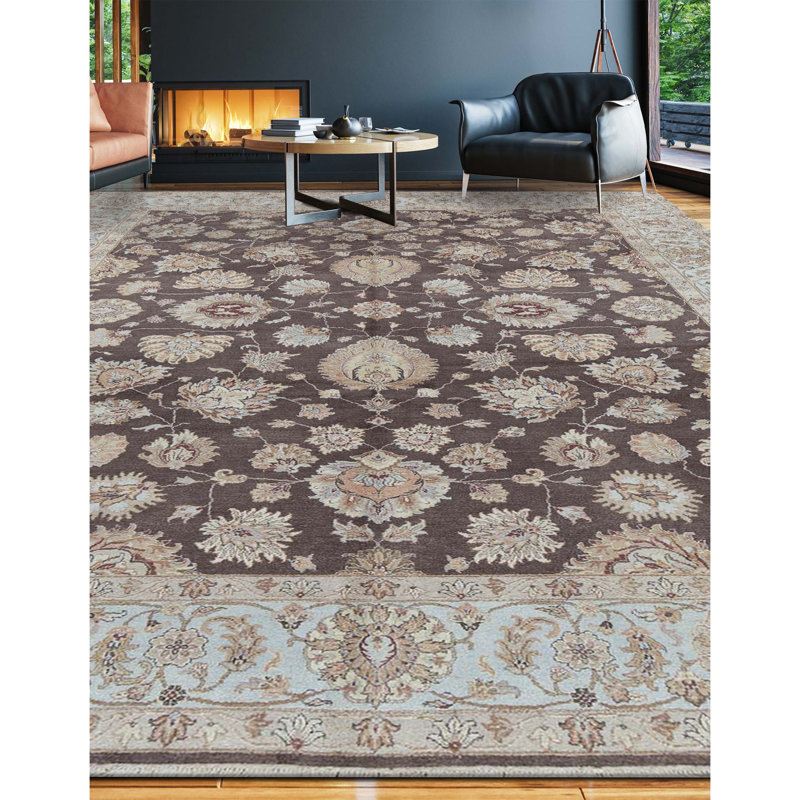 Wool Oriental Area Rug in Brown/Light Blue