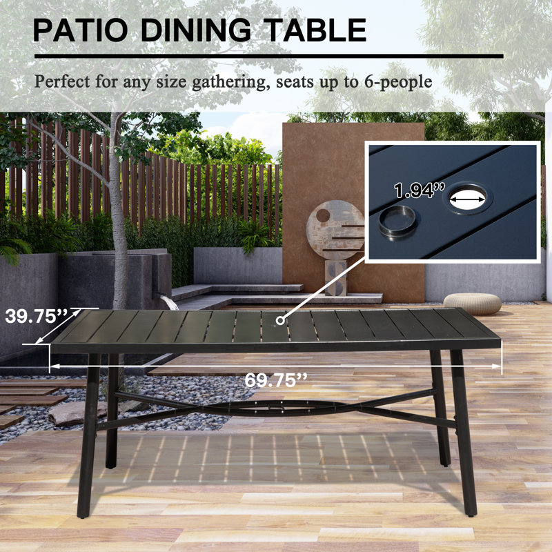 Domi Rectangular 6 - Person 69'' L Metal Patio Outdoor Dining Set (Set of 7), Black