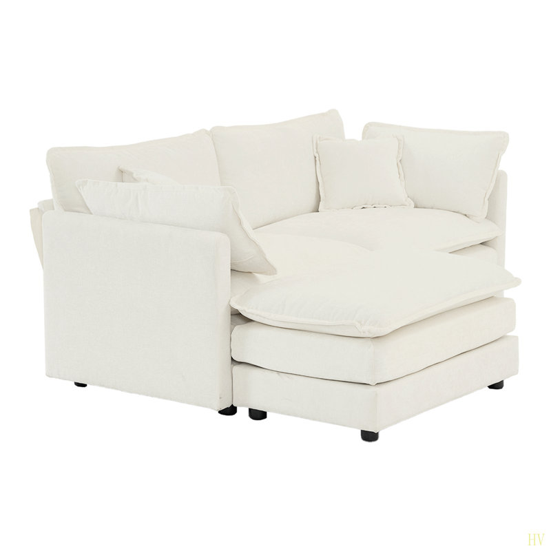Canapé en chenille deux places avec 1 repose-pieds, canapé modulaire en L avec repose-pieds 2 places, causeuse avec repose-pieds pour petit espace en chenille