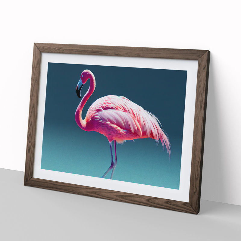 Stimulating Flamingo - Framed Print, 25cm H x 34cm W x 2cm D, Walnut