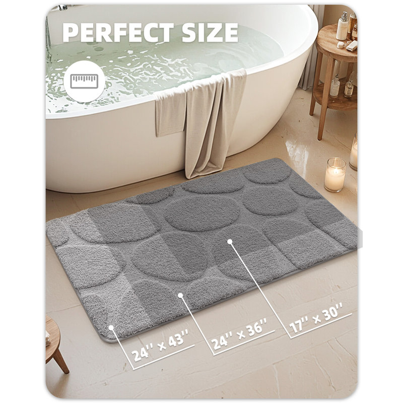 Tapis pour salle de bain en microfibre antidérapant, Gris clair, Simple - L 36 po x l 24 po