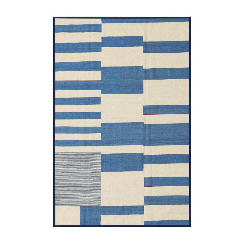 Tapis abstrait bleu / beige, Rectangle 2 pi x 3 pi