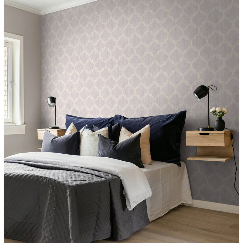 Papier peint Seabrook Designs Broderie Lattice, Lavande métallique