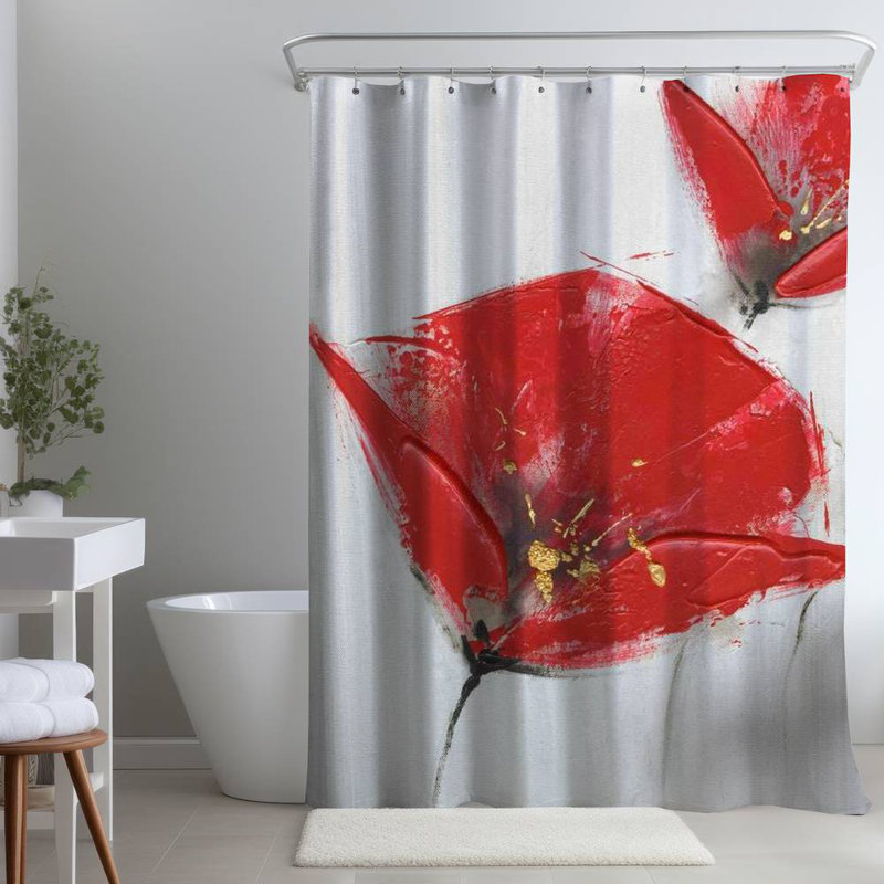 Floral – Polyester Shower Curtain, Dye Sublimation Print, 71" W × 74" L