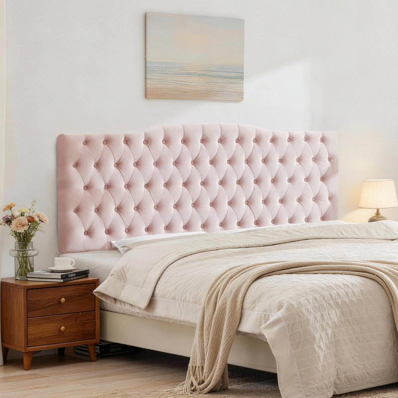 Tête de lit tapissier Aveigha, Grand, Velours rose