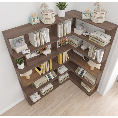 90 Cm Space Saving Corner Bookshelf + 80 Cm Bookcase Extendable Free Combination, Set Of 2 Display Shelf, Dark Brown Color And Other 4 Colors For Option, Freely Combined And Matched Furniture