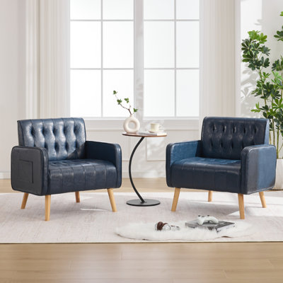 Chaise d'appoint capitonnée en similicuir avec pieds et poches en bois (ensemble de 2)
