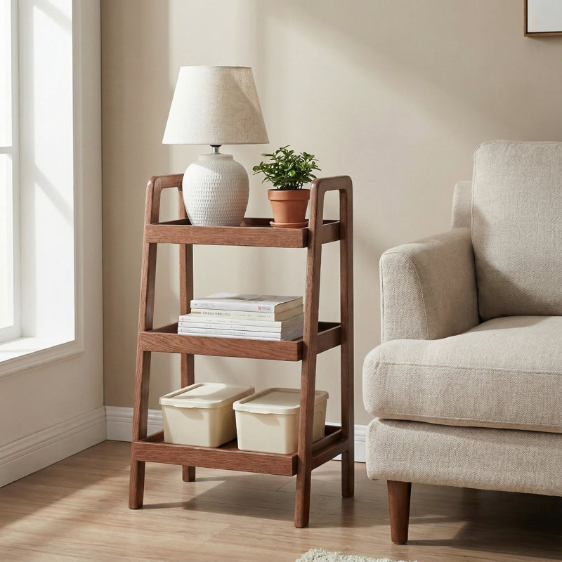 Solid Wood Frame End Table, 80cm H x 45cm W x 32cm D, Brown Oak