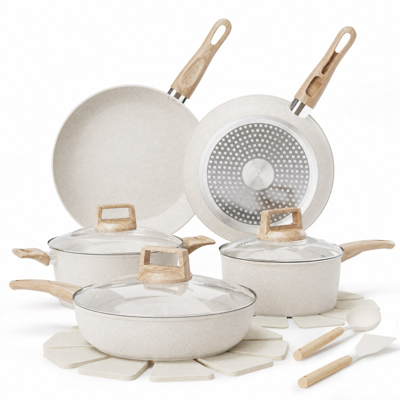 14 - Piece Aluminum Cookware Set, White
