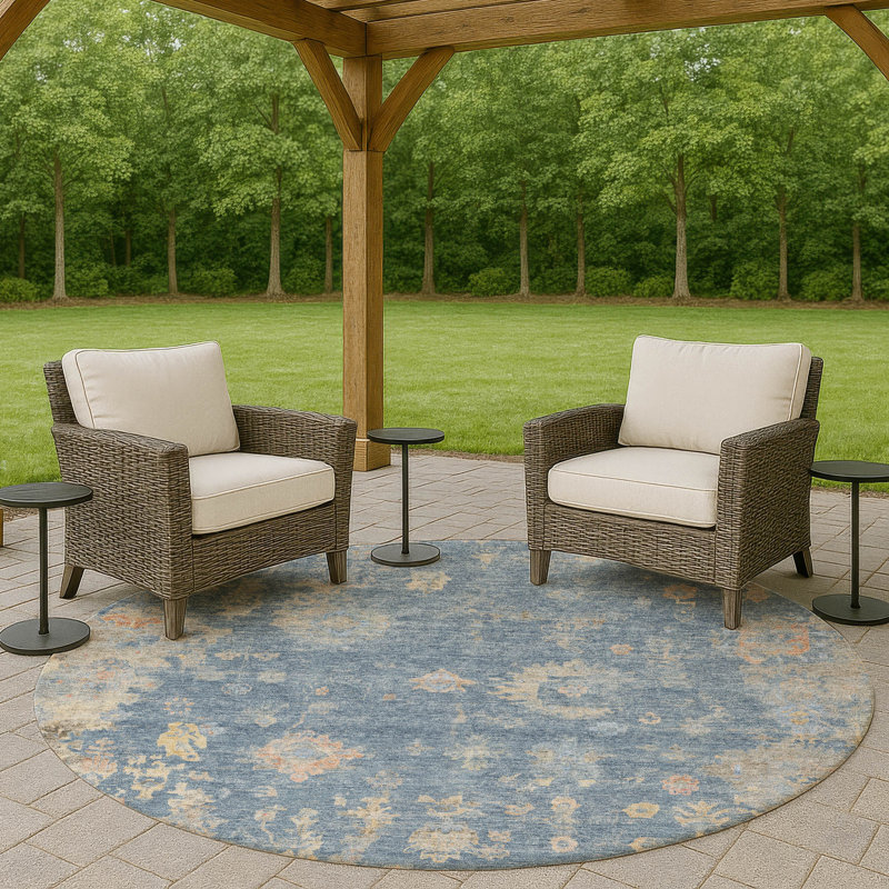 Machine Washable Indoor/Outdoor Mattis ACN2302 Global Rug, Round 8'