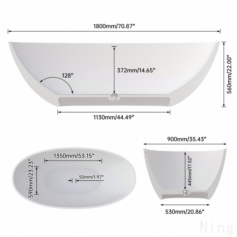 Premium Solid Surface Deep Soaking Bathtub