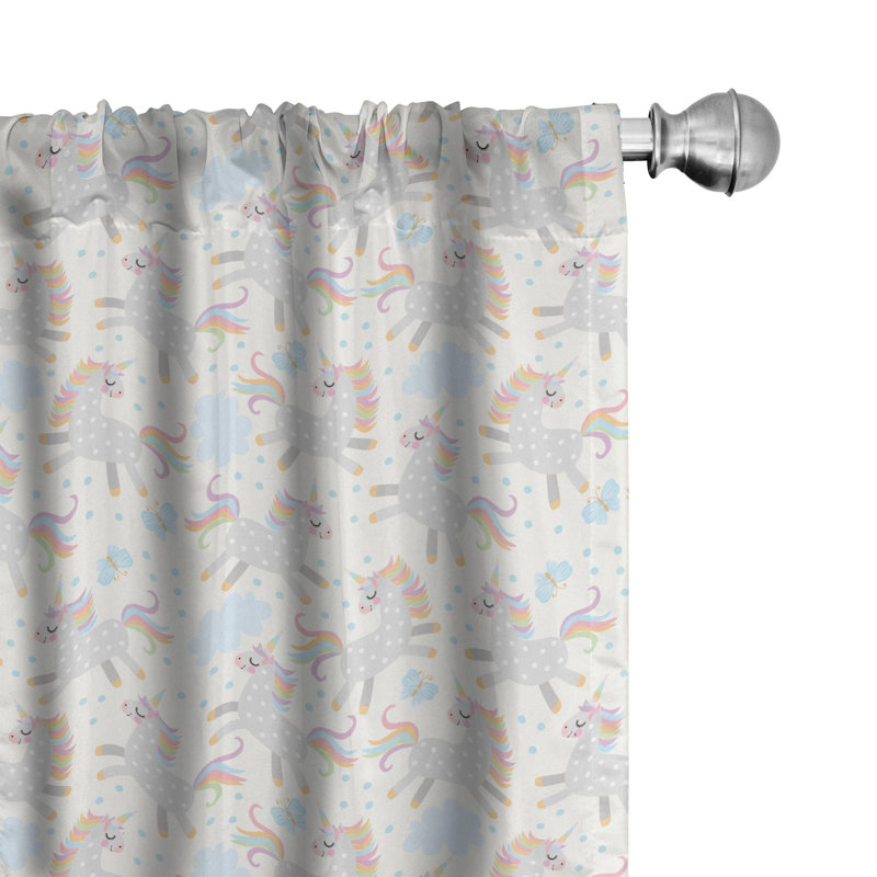 Unicorn Party Cartoon of Colorful Semi-Sheer Rod Pocket Sliding Panels, 28" x 63"