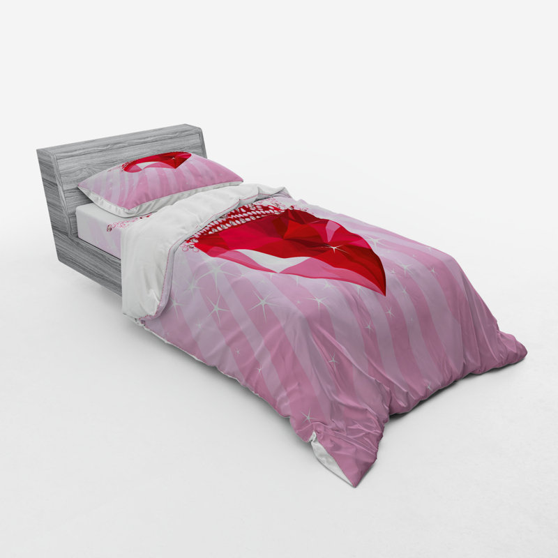 Ensemble de housse de couette moderne et contemporaine en microfibre rose / rouge