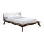 Lit double avec tête de lit à oreilles en tissu beige noyer, style Mid-Century moderne, plateforme en bois massif, angles coniques pour chambre à coucher-1486206666